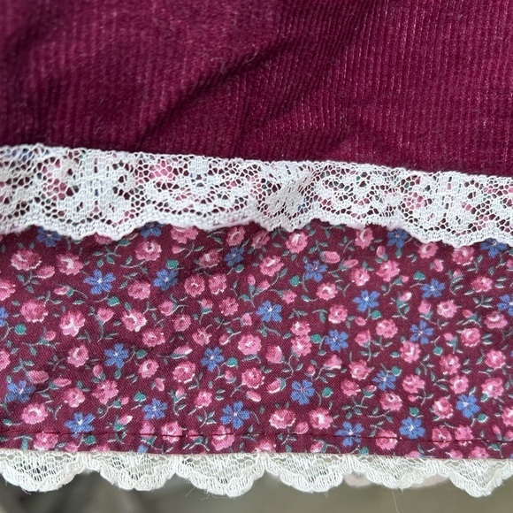 VTG Prairie Skirt Gunne Sax Style Corduroy Calico Ditzy Floral Lace 6X USA 70s - Picture 8 of 13